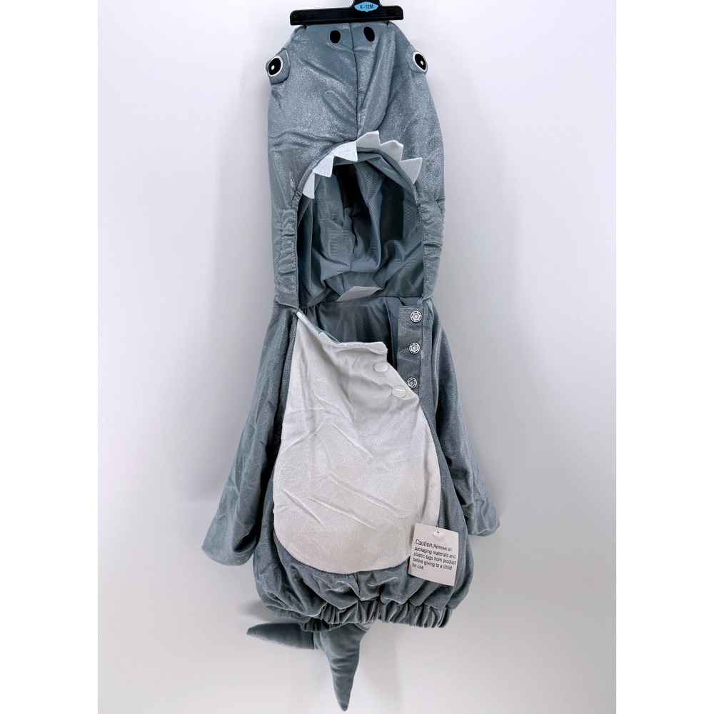 Hyde and Eek Baby Shark Halloween Costume Grey 6-12 Months Plush Hooded Bodysuit